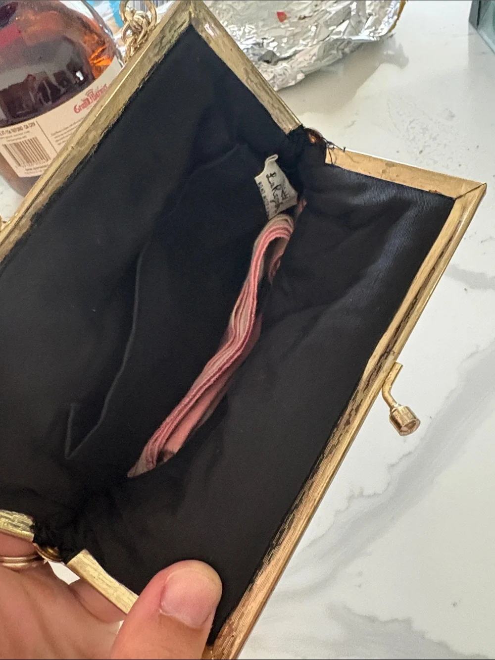 Vintage Black Beaded La Regale Evening Clutch with Gold Chain Strap